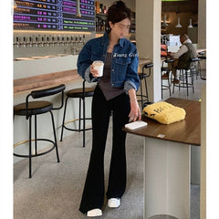 Soft, slim, slightly flared wide-leg pants for women, high-waisted floor-length trousers, drapey casual pants, autumn shorts