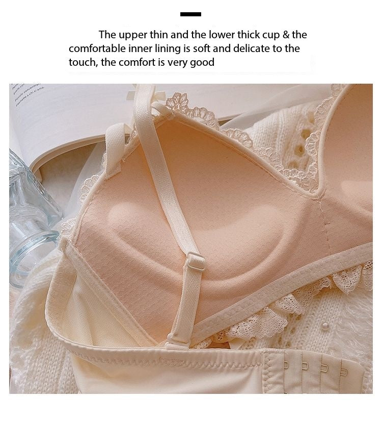 Japanese sweet cream embroidered lace underwear push-up no wire bra set