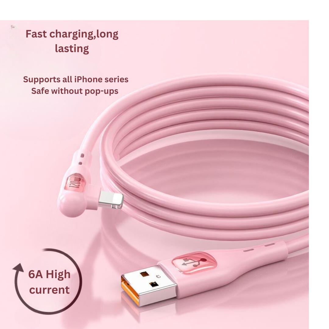 Curved Fast Charging Cable for iPhone  Compatible with iPhone 14/11/7/8/6, USB, Game-Friendly Design.