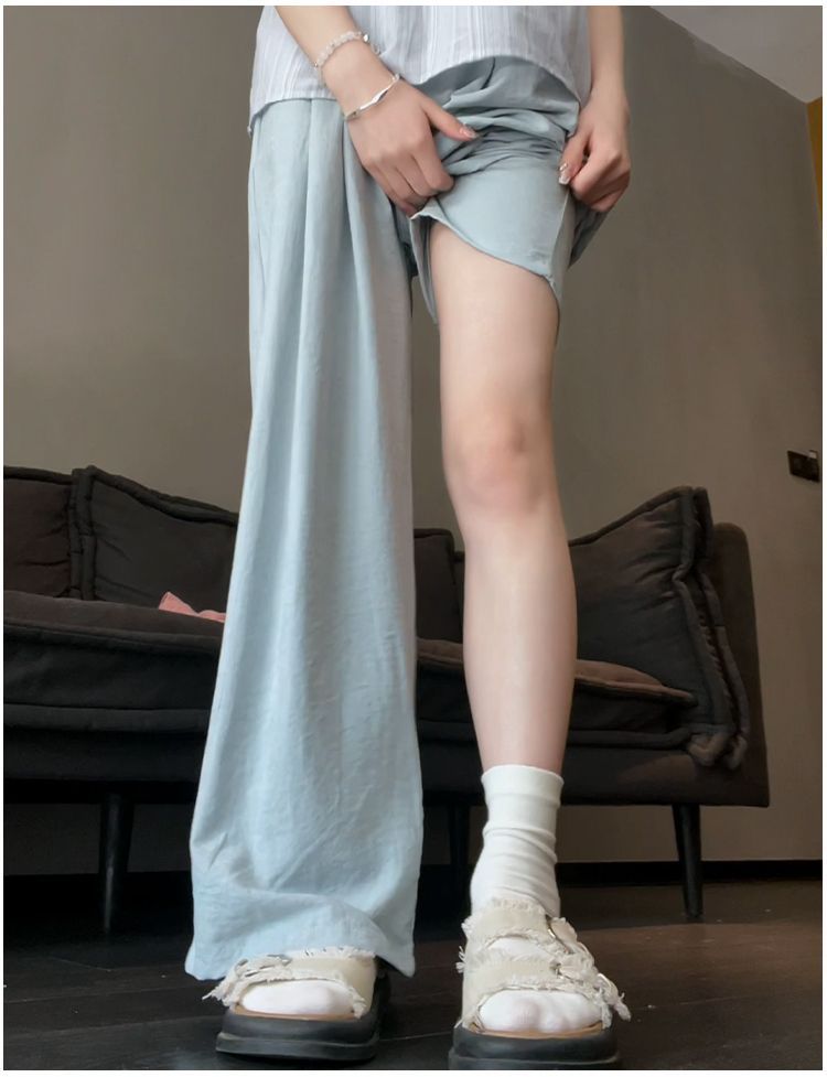 Korean Creamy White Textured Wide Leg Summer Pants High Waist Drape Milk Straight