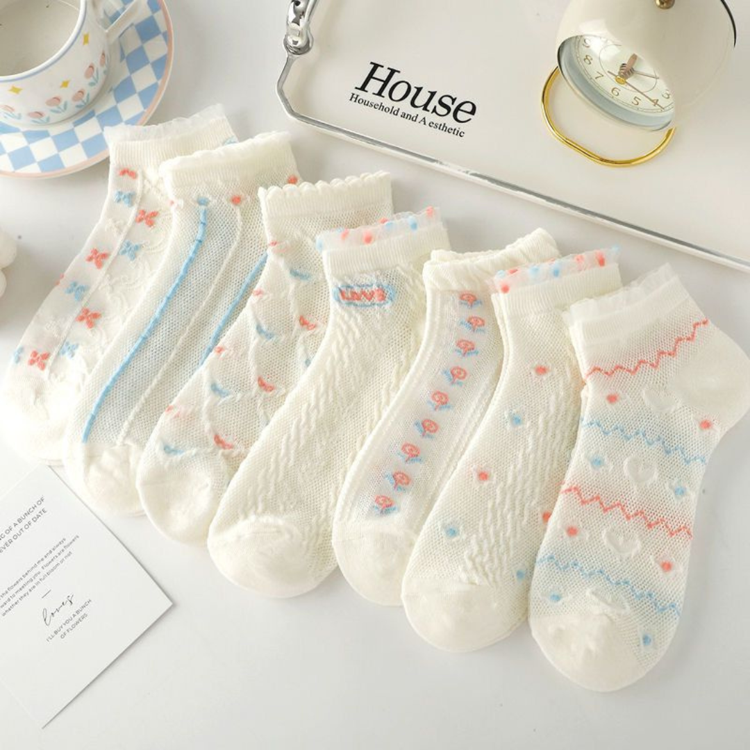 Thin Mesh Breathable Short Socks for Women | Cute INS Style Lace Boat Socks, Japanese Fresh Design