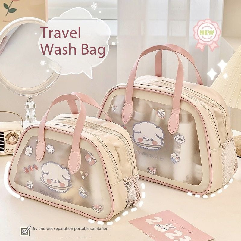 Travel Makeup Bag with Wet & Dry Separation - Cute Waterproof Cosmetic Pouch