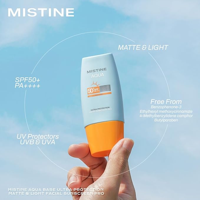 MISTINE Lightweight Sunscreen for Face 2 fl.oz SPF 50+, No White Cast Face Sunscreen for Oily Skin, Non-Greasy, Sweat Proof Formula, Waterproof Sunscreen for Face