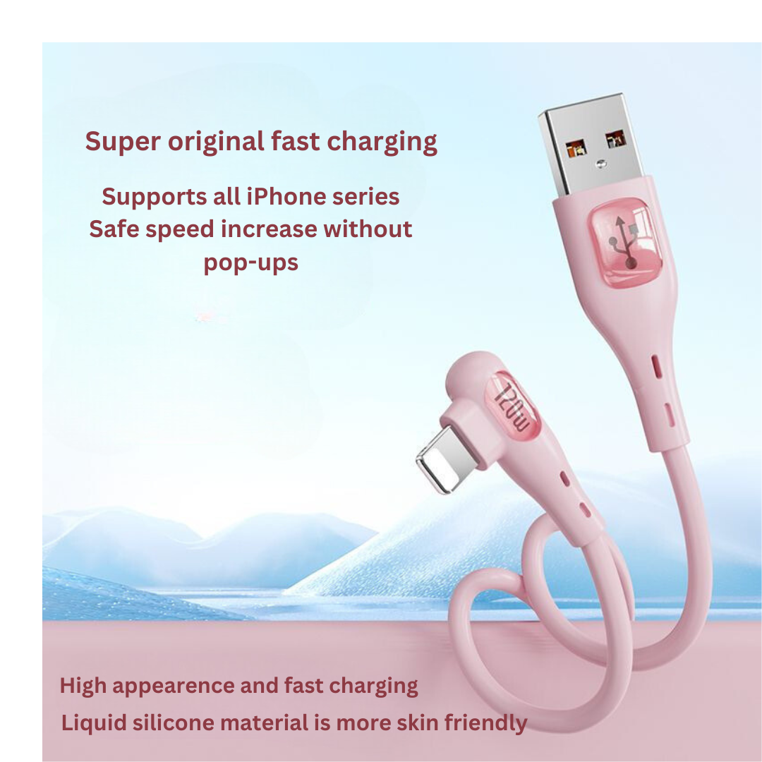 Curved Fast Charging Cable for iPhone  Compatible with iPhone 14/11/7/8/6, USB, Game-Friendly Design.