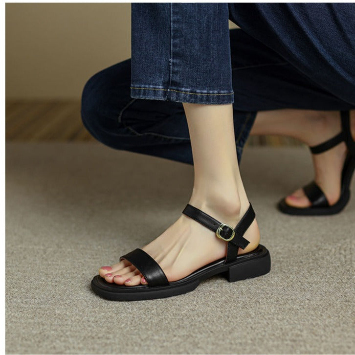 Retro Simple Flat Soft Soled Beach Open Toe Strap Roman Sandals