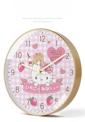 Cute Hello Kitty wall clock for children's room, fun quartz clock for kids' room, small fresh cartoon design, no-drill installation