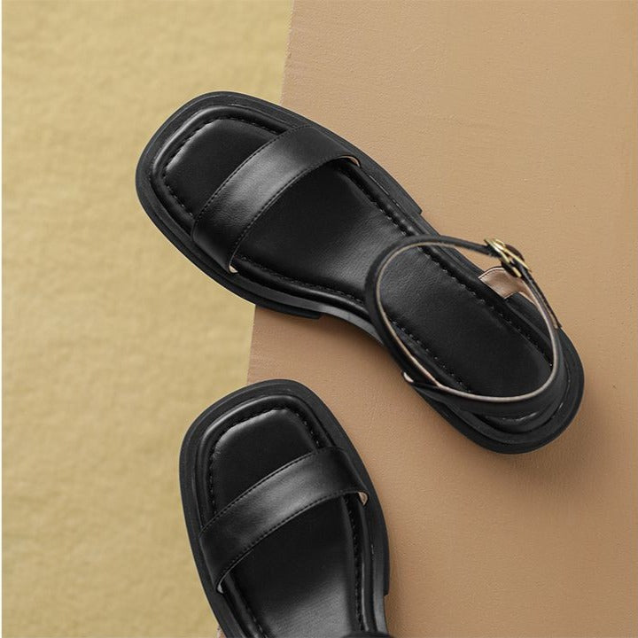 Retro Simple Flat Soft Soled Beach Open Toe Strap Roman Sandals