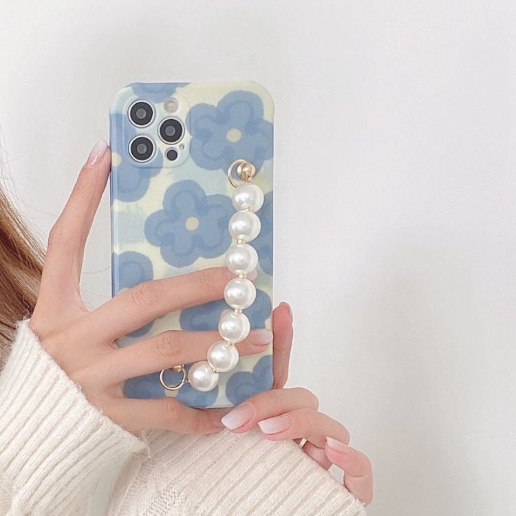 Blue Floral Case with Pearl Handle SIlicone case