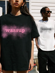 WASSUP short-sleeved atomized printed full 260G UNISEX loose casual versatile T-shirts heavyweight pure 280G cotton