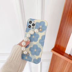 Blue Floral Case with Pearl Handle SIlicone case