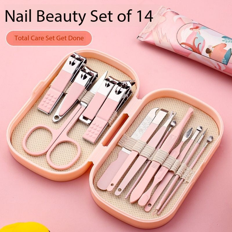 Professional Scissors Nail Clippers Set of 14 Ear Spoon Acne Needle Dead Skin Pliers Nail Cutting Pliers Pedicure Knife Nail Groove Trimmers