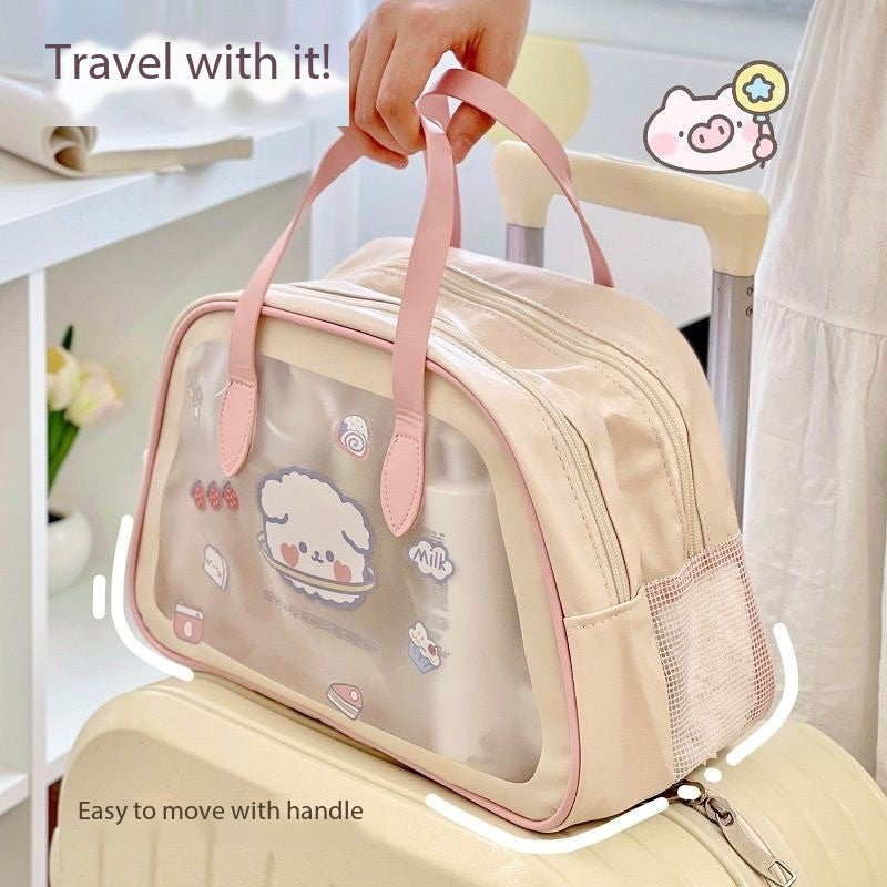 Travel Makeup Bag with Wet & Dry Separation - Cute Waterproof Cosmetic Pouch