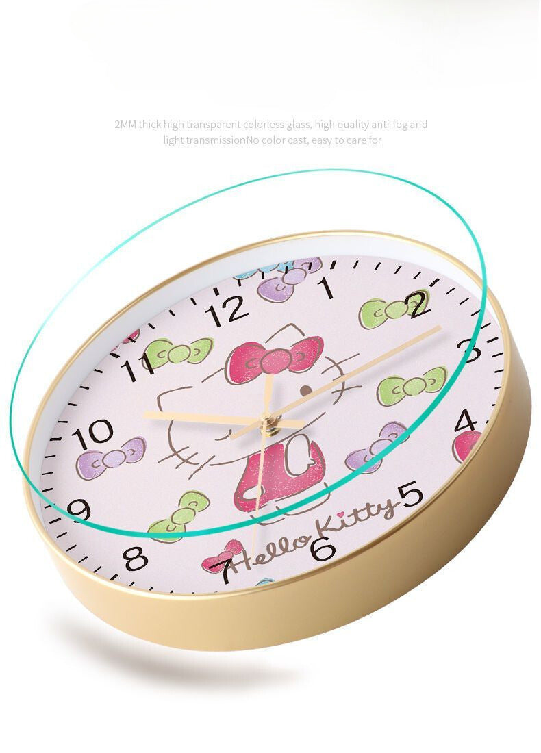 Cute Hello Kitty wall clock for children's room, fun quartz clock for kids' room, small fresh cartoon design, no-drill installation