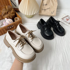 Japanese White retro thick-soled platform leather shoes for women style lace-up versatile shoes