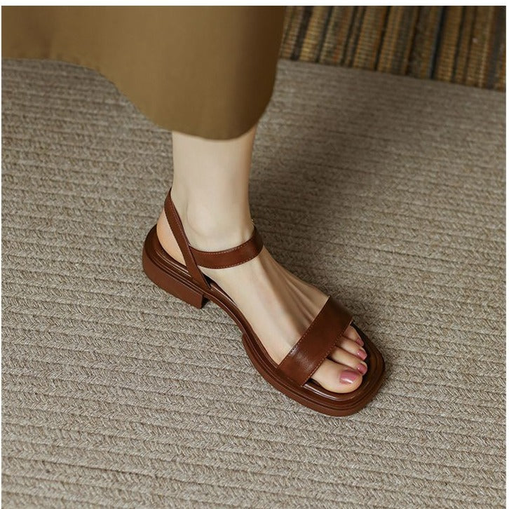 Retro Simple Flat Soft Soled Beach Open Toe Strap Roman Sandals