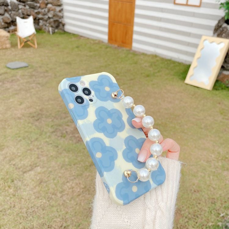 Blue Floral Case with Pearl Handle SIlicone case