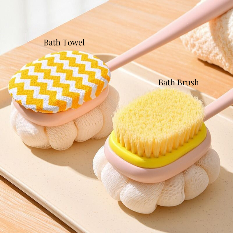 Back scrubber for bathing, long-handled soft brush, double-sided bath brush for scrubbing, mud and dirt removal, back scrubber tool.