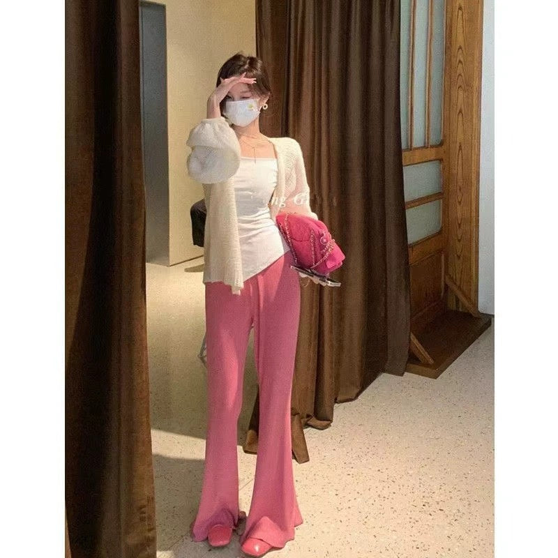 Soft, slim, slightly flared wide-leg pants for women, high-waisted floor-length trousers, drapey casual pants, autumn shorts