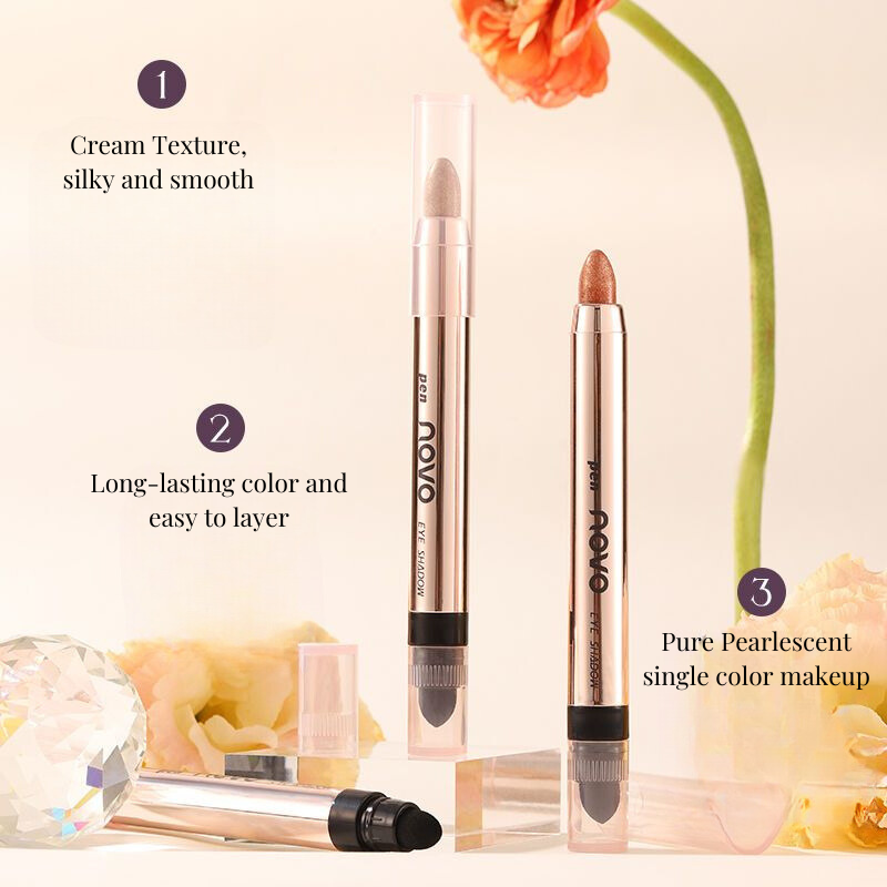 NOVO Lazy Dual-Ended Highlighter Eyeshadow Stick, Pearlescent Shimmer for Contouring and Brightening, One-Swipe Application, Affordable for Students