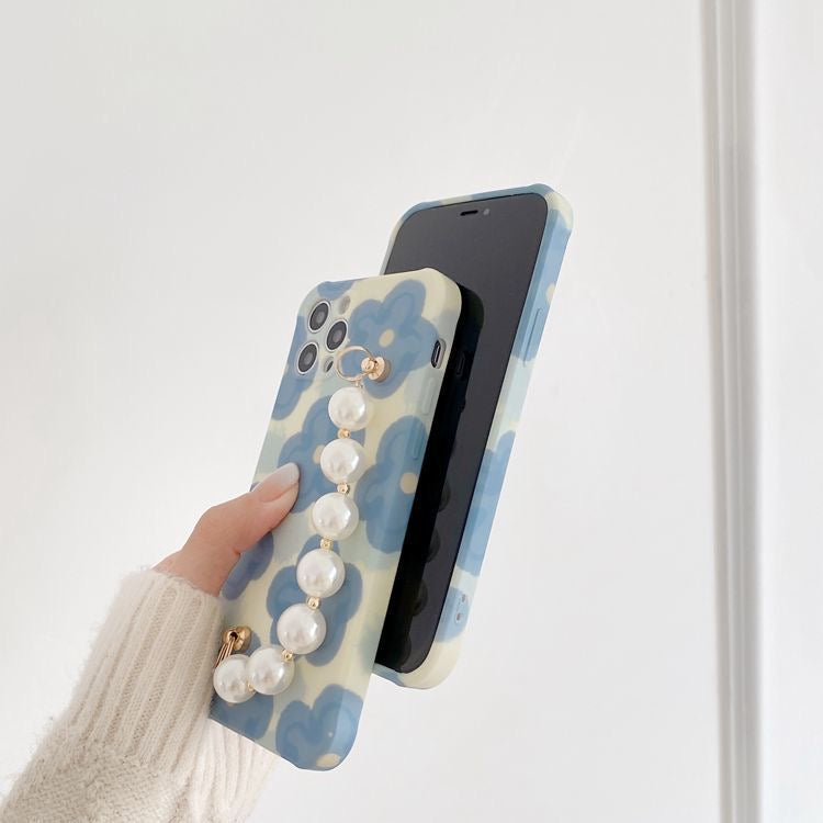 Blue Floral Case with Pearl Handle SIlicone case