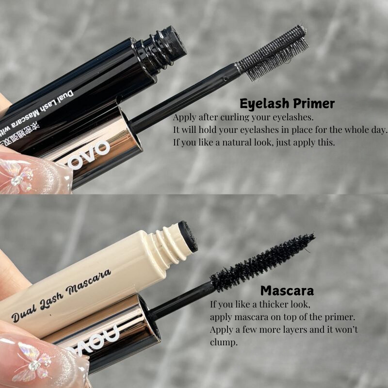 NOVO Dual-ended Mascara – Waterproof, Volumizing, Lengthening, Curling, Smudge-proof, Natural Hold, Lash Primer, 2-in-1