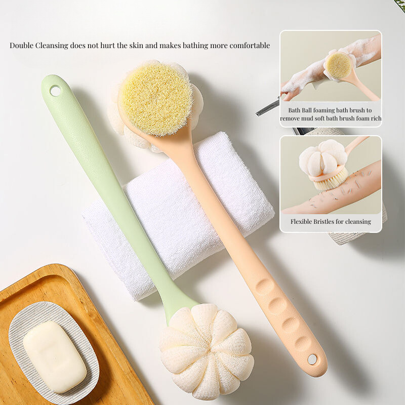 Back scrubber for bathing, long-handled soft brush, double-sided bath brush for scrubbing, mud and dirt removal, back scrubber tool.