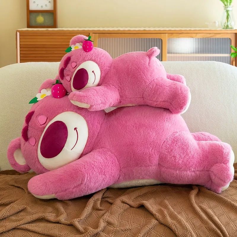 Strawberry Bear Pink Plush Toy - Cute Lotso Sleeping Bear Pillow Cushion for Girlfriend’s Birthday Gift