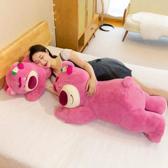 Strawberry Bear Pink Plush Toy - Cute Lotso Sleeping Bear Pillow Cushion for Girlfriend’s Birthday Gift