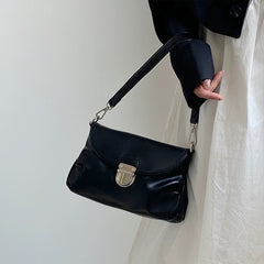 Dark retro lock soft leather single shoulder  bag