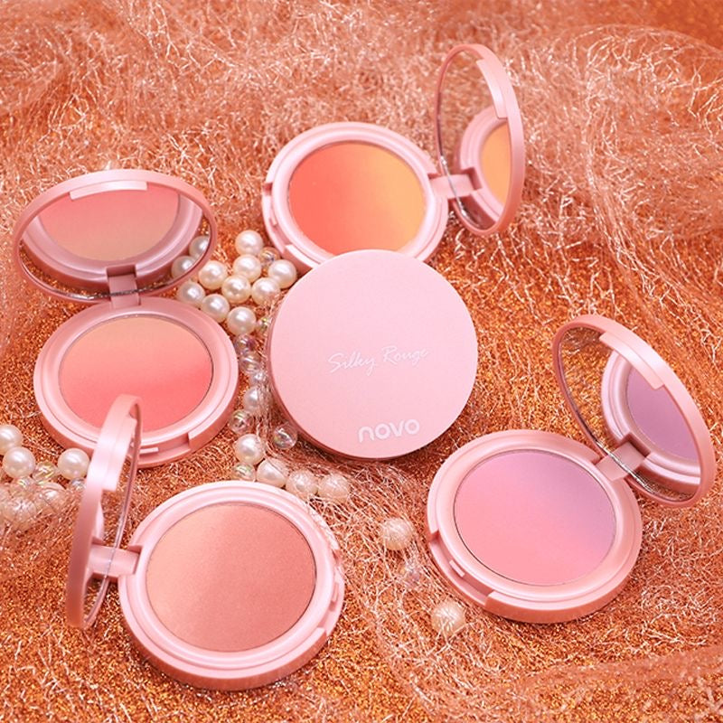 NOVO dreamy three-color gradient blush rouge peach sunset golden orange natural nude makeup blush