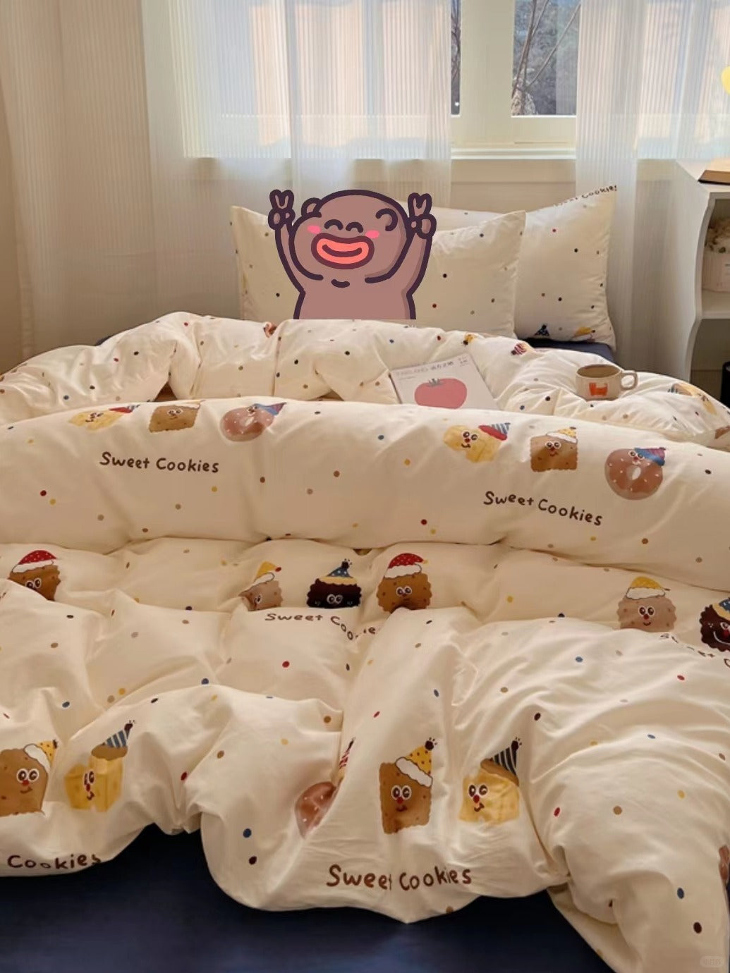 Cream Korean -style Sweet Cookies Monster bedding set