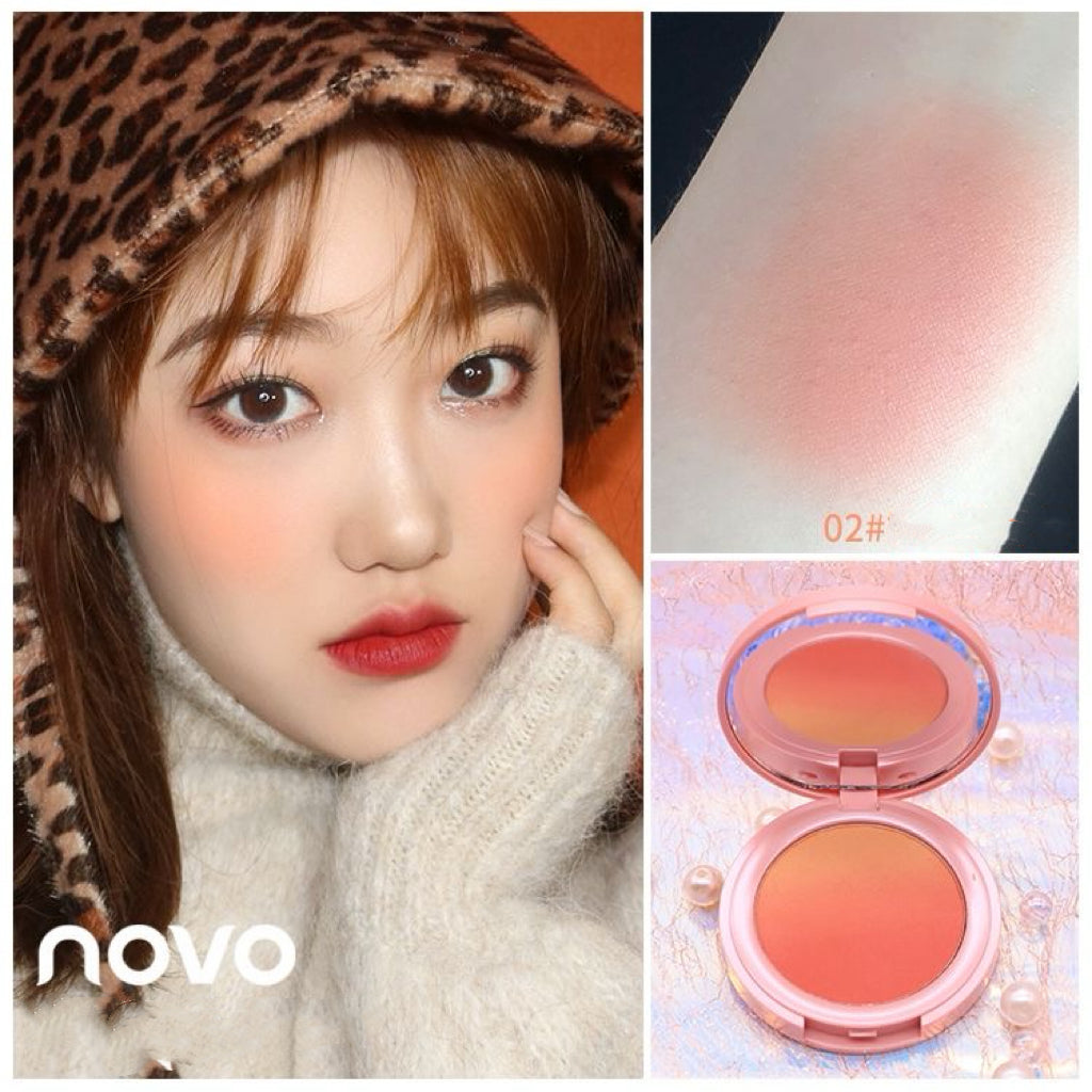 NOVO dreamy three-color gradient blush rouge peach sunset golden orange natural nude makeup blush