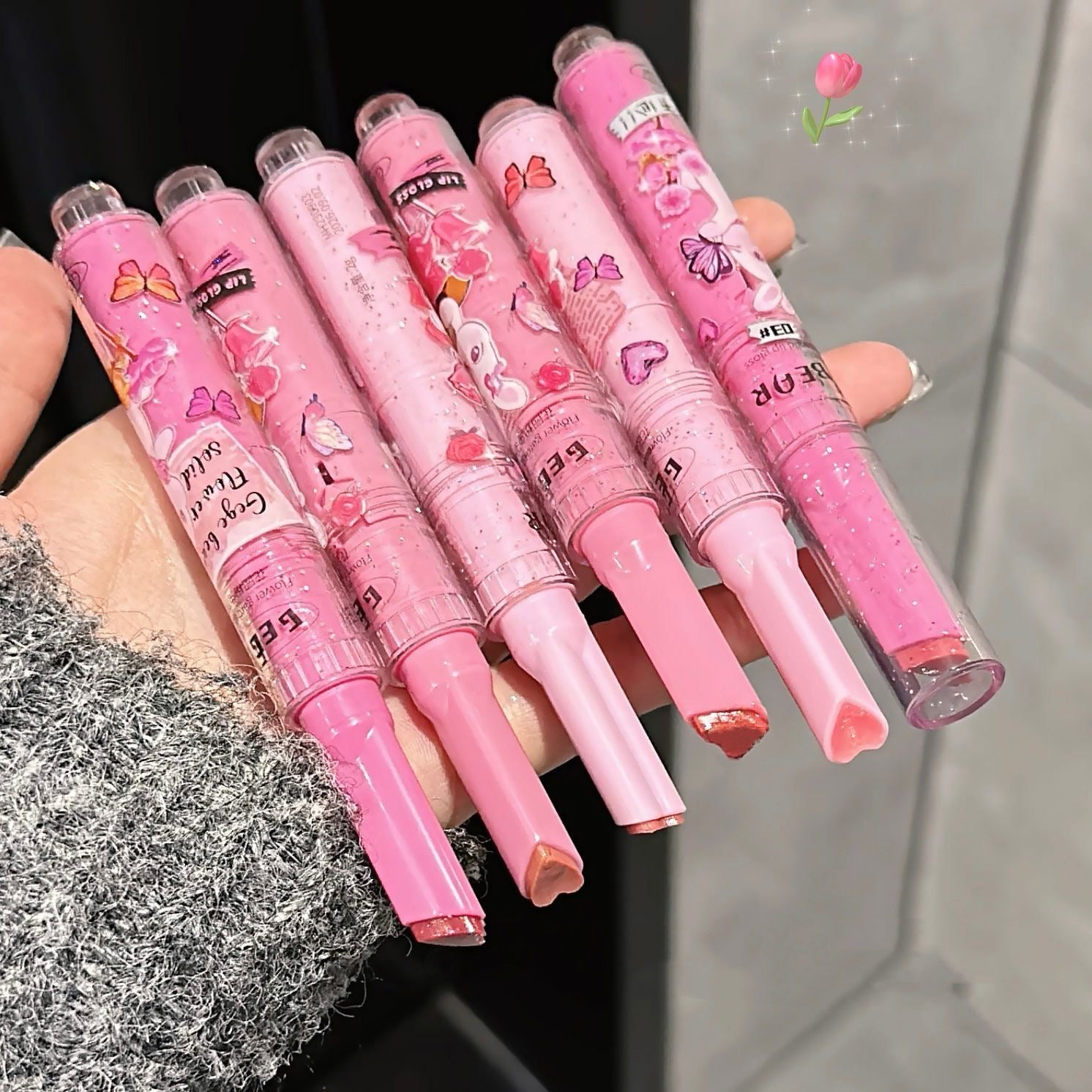 Jelly lip brightening push-button pink rabbit dewy lip gloss moisturizing lipstick