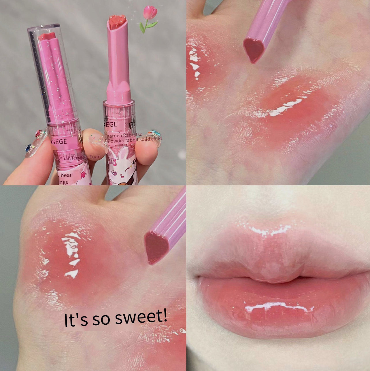 Jelly lip brightening push-button pink rabbit dewy lip gloss moisturizing lipstick