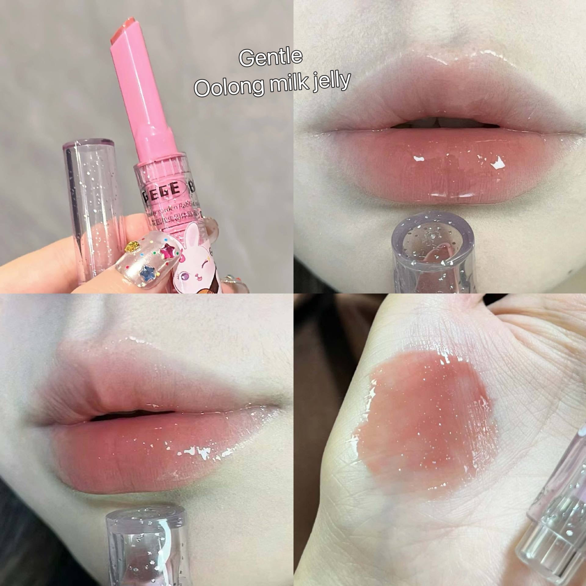 Jelly lip brightening push-button pink rabbit dewy lip gloss moisturizing lipstick