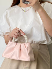 Pearl cute one-shoulder cross-body pink soft leather bag