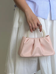 Pearl cute one-shoulder cross-body pink soft leather bag