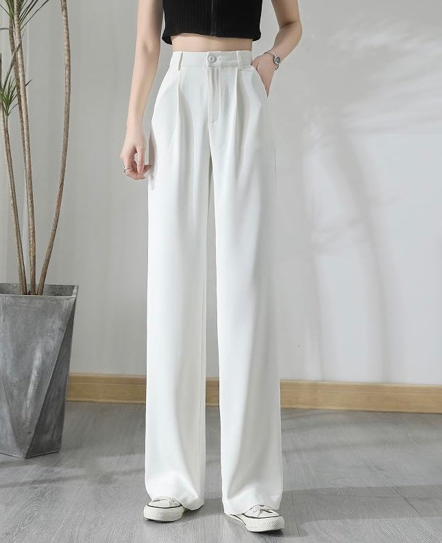 Korean Wide-leg drapey trousers, high-waisted, versatile loose, casual suit formal trousers