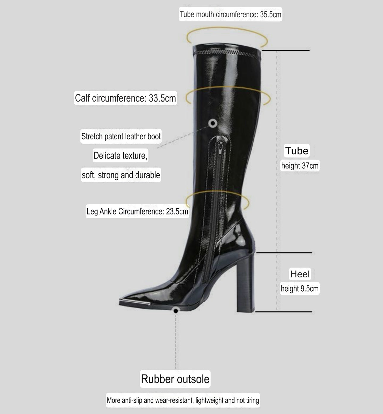 Glossy Square-Toe Knee-High Boots – Slim Fit Patent Leather Boots