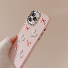 3D Pink Heart Bow iPhone Case – Electroplated Soft Cover