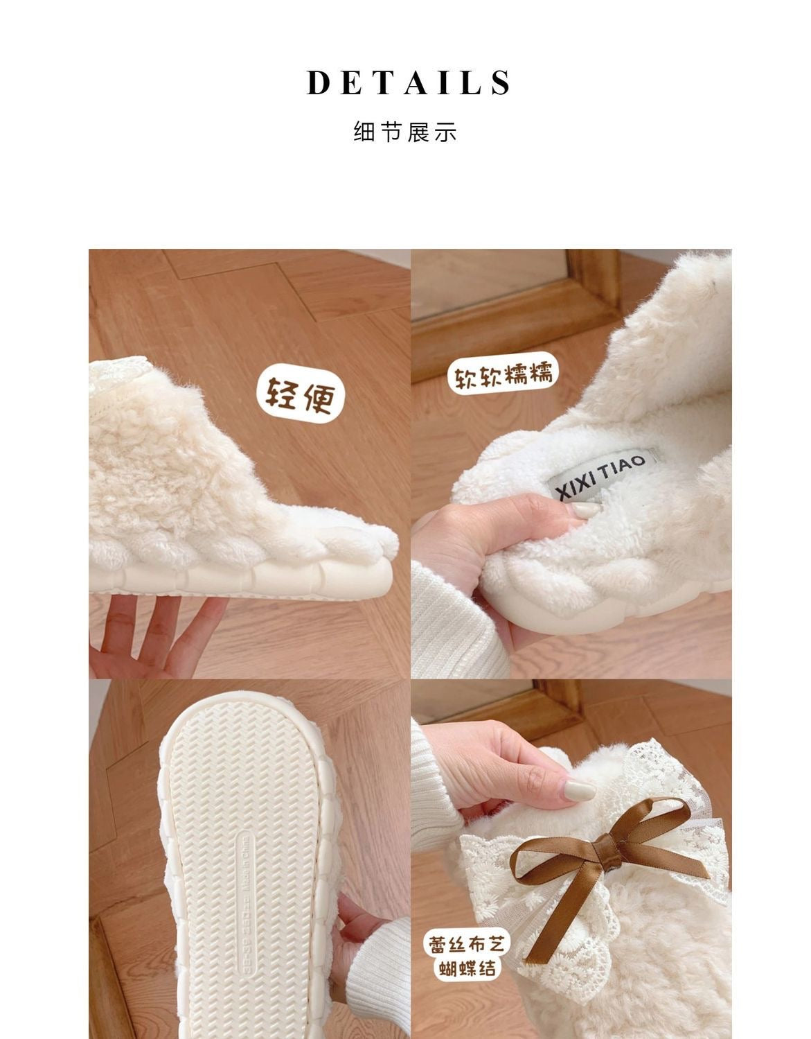 Women's Winter Bow Cotton Slippers – Warm, Non-Slip, Thick-Soled Indoor Shoes