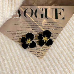 French retro black high end design sense temperament stud earrings for women