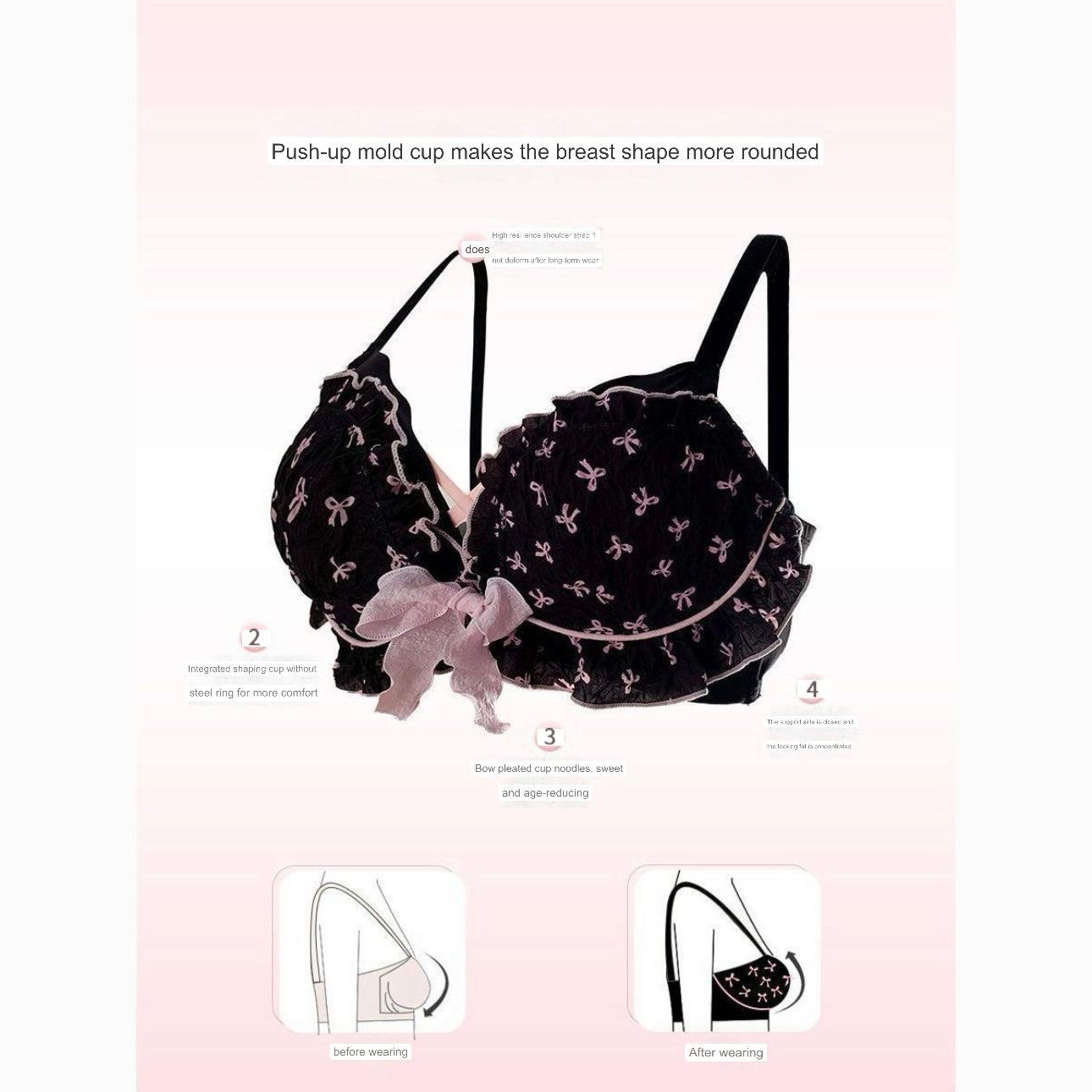 Japanese Sweet Girl Underwear Breasts Gathering to Make Bigger No Wires Anti-Sagging Cute Lolita Bra Set