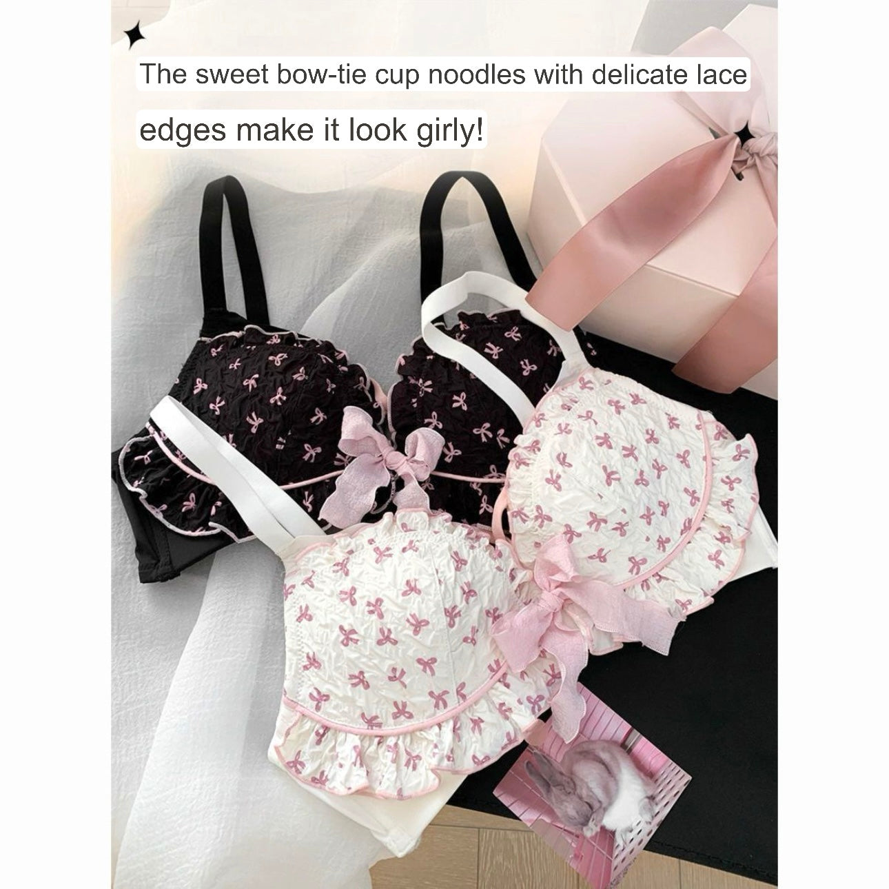 Japanese Sweet Girl Underwear Breasts Gathering to Make Bigger No Wires Anti-Sagging Cute Lolita Bra Set