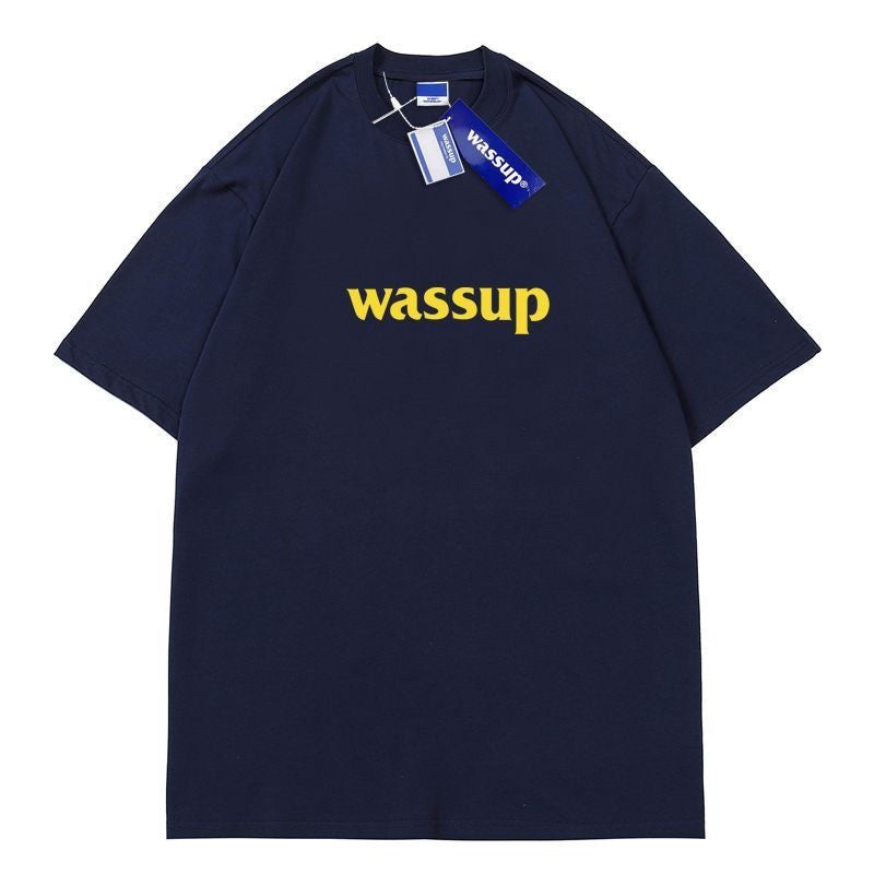 WASSUP heavyweight pure cotton short-sleeved 3D silicone unisex loose T-shirts casual all-match T-shirts