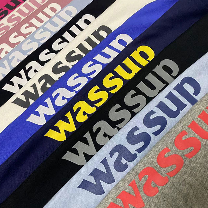 WASSUP heavyweight pure cotton short-sleeved 3D silicone unisex loose T-shirts casual all-match T-shirts