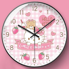 Cute Hello Kitty wall clock for children's room, fun quartz clock for kids' room, small fresh cartoon design, no-drill installation