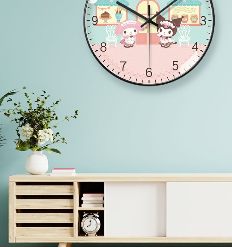 Cute Kuromi wall clock, cartoon design for children's room, small fresh style, adorable bedroom clock for students and study, quartz clock.