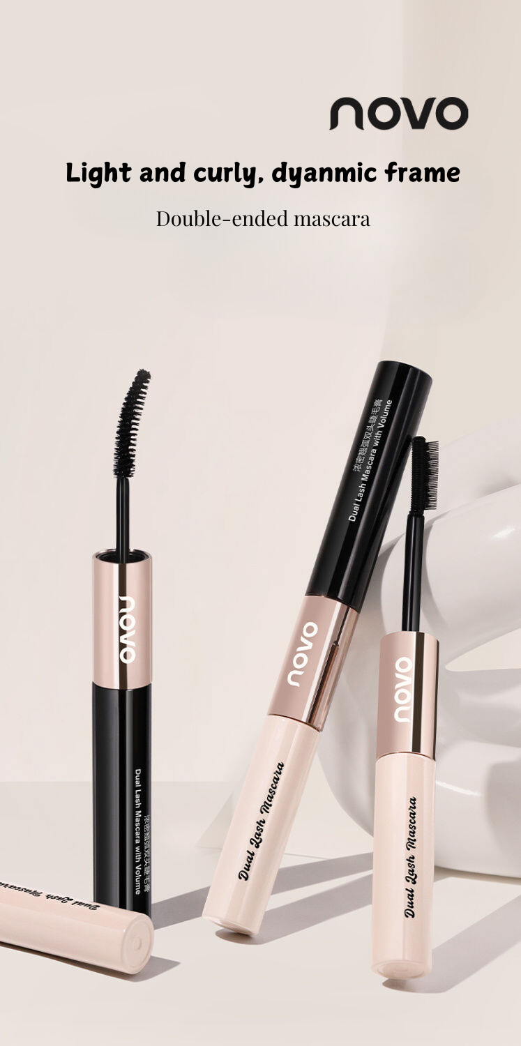 NOVO Dual-ended Mascara – Waterproof, Volumizing, Lengthening, Curling, Smudge-proof, Natural Hold, Lash Primer, 2-in-1