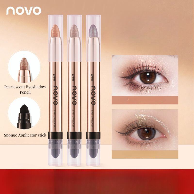 NOVO Lazy Dual-Ended Highlighter Eyeshadow Stick, Pearlescent Shimmer for Contouring and Brightening, One-Swipe Application, Affordable for Students